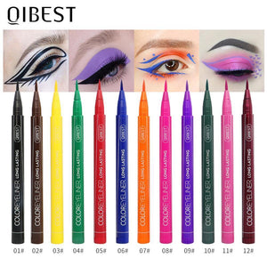 QIBEST 12 Color/set Cat Eye Liquid Eyeliner Waterproof Matte Long-lasting  Makeup Colorful Eyeliner Pencil Professional Cosmetic